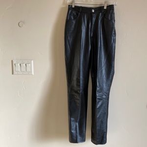 Black leather pants, jeans style, by Margaret Godfrey. Very soft